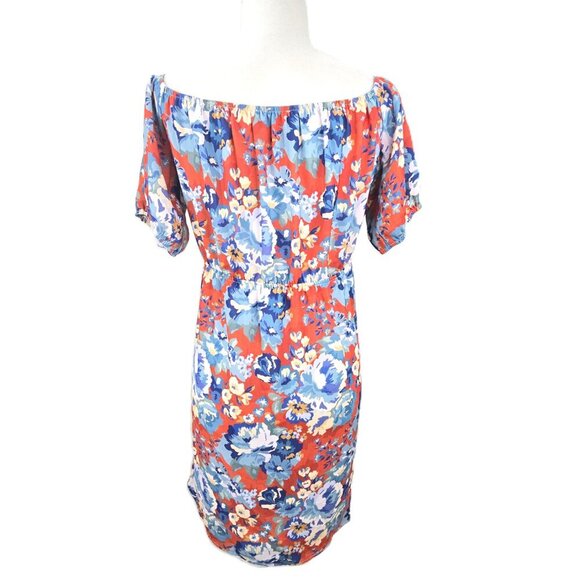 NWT Kittenish Orange Blue Off Shoulder Knot Puff Sleeve Dress - Picture 5 of 9